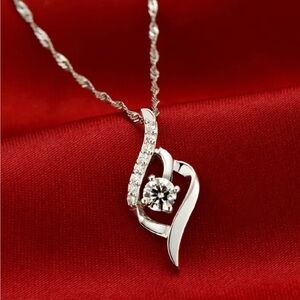 Women’s Silver Tone Rhinestone Necklace | 15.7in Chain with 1.97in Extender
